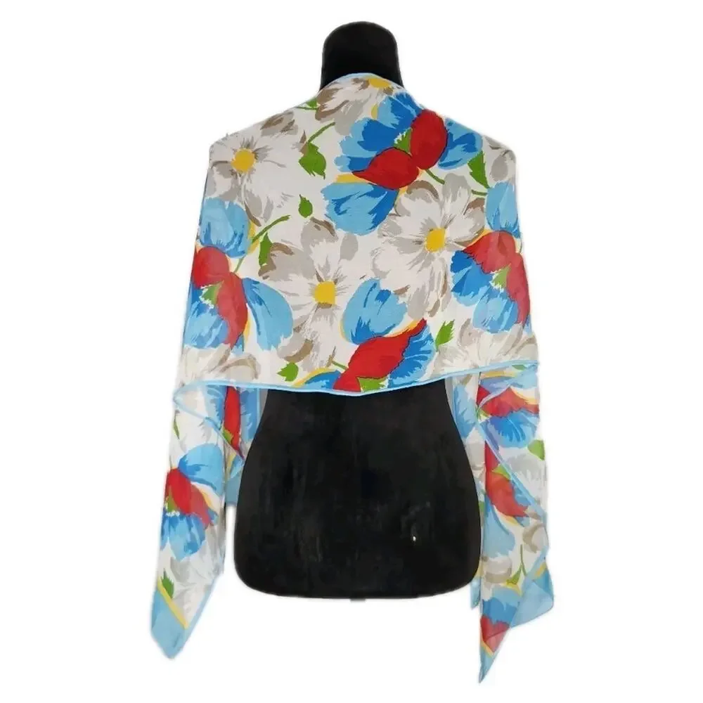 Vintage 80's Bill Blass Silk Rectangle Scarf Floral Daisies 60